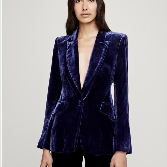 L'AGENCE Chamberlain Velvet Blazer Womens size 2 Blue color - Picture 2 of 13